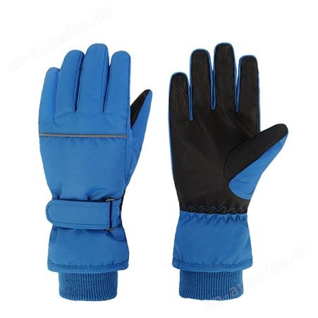 新款冬季儿童滑雪手套保暖加绒分指耐寒手套纯色防风防水耐磨骑行