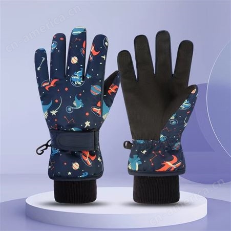 保暖手套滑雪防水防风儿童冬季加绒可爱卡通学生骑车登山分指手套